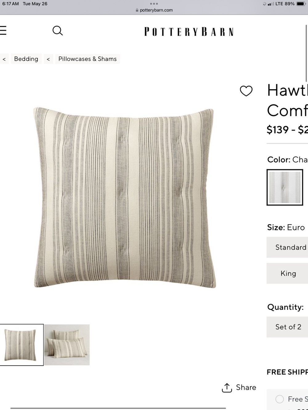 Bundle of 2 Pottery Barn Hawthorne Striped Euro Shams❤️❤️❤️❤️